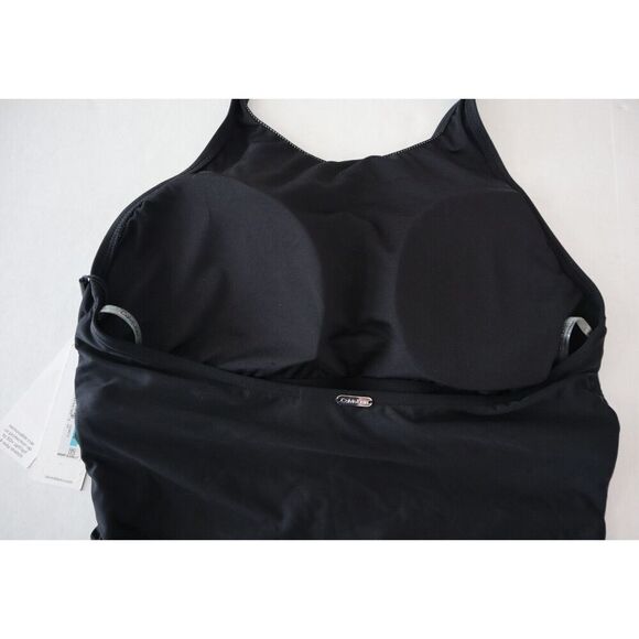 Calvin Klein CG2MS732 Sz 16 Black Ruched High Neck Halter 1-Pc Swimsuit - Picture 3 of 9